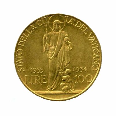 Goldmünze Vatikanstadt. Pius XI. 100 Lire 1933 Jubilee 8,8g 0,900