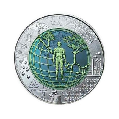 25€ Anthropozän 2018 – Silber-Niob-Münze – Handgehoben